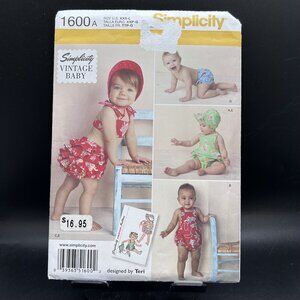 Simplicity 1600 “Romper, Bikini, Panties & Bonnet” (XXS-L) Sewing Pattern